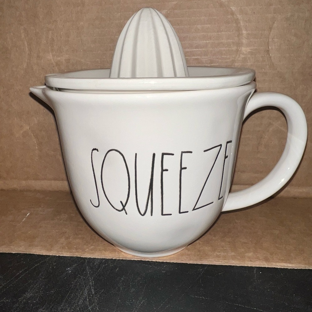 Rae Dunn White Citrus Juicer with 'Squeeze' Text